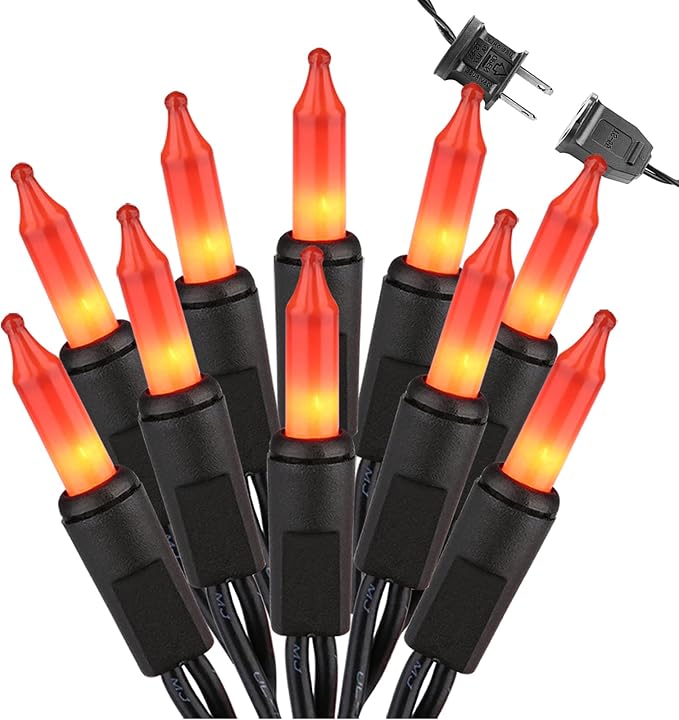 Brizled Orange Halloween Lights, 21.3ft 100-ct Incandescent Halloween String Lights Connectable, UL Certified Orange Light String, Black Wire Mini Light Set for Fall Season Holiday Thanksgiving Tree - string light