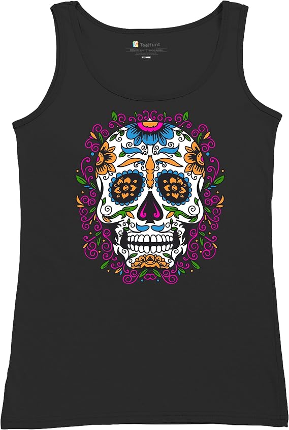 Floral Sugar Skull Day of The Dead Tank Top Dia de Los Muertos Calavera Top - skull sweatshirts