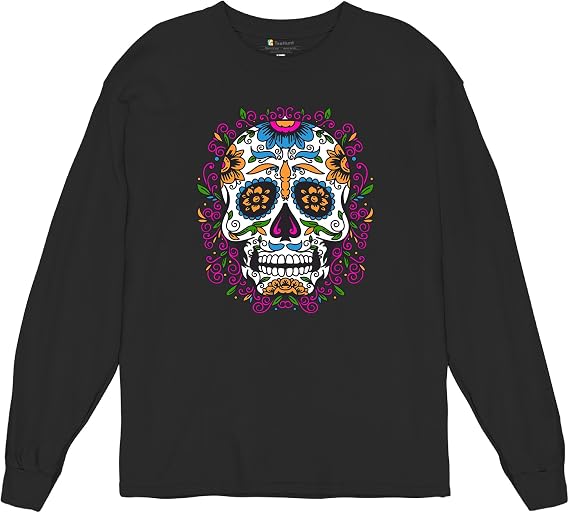 Floral Sugar Skull Day of The Dead Long Sleeve T-Shirt Dia de Muertos Calavera - skull sweatshirts
