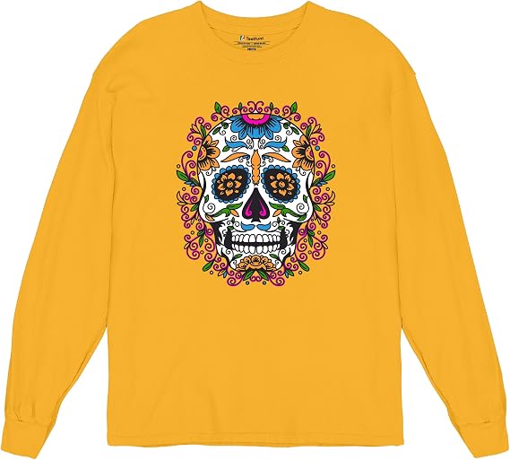 Floral Sugar Skull Day of The Dead Long Sleeve T-Shirt Dia de Muertos Calavera - skull tshirt