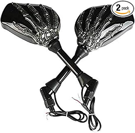LED Skull Skeleton Hand Claw Side Mirrors Rearview Mirrors With Turn Signals For Motorcycle with 8mm 10mm Thread Bolts, Left & Right - string light