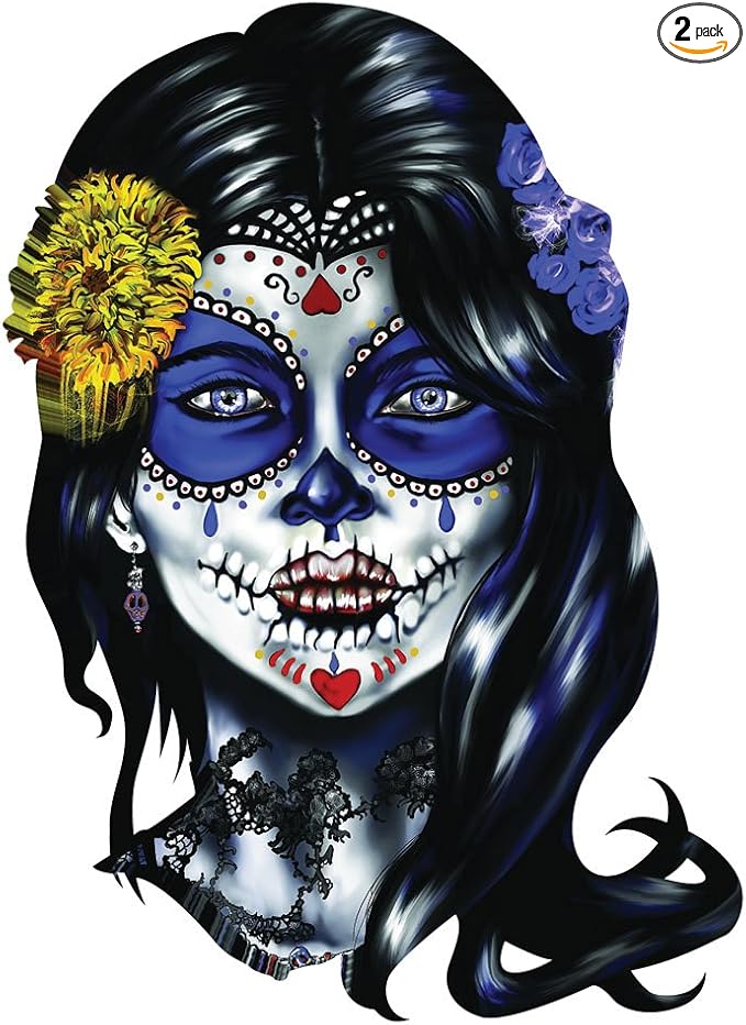 Sugar Skull Woman Sugar Face Decal Sticker Set of 2 - skull sticker