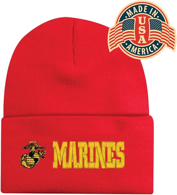 Capsmith Red Gold US USMC Marines Officially Licensed Logo Globe Military Cuff Watch Cap Stocking Hat Beanie - skull watch