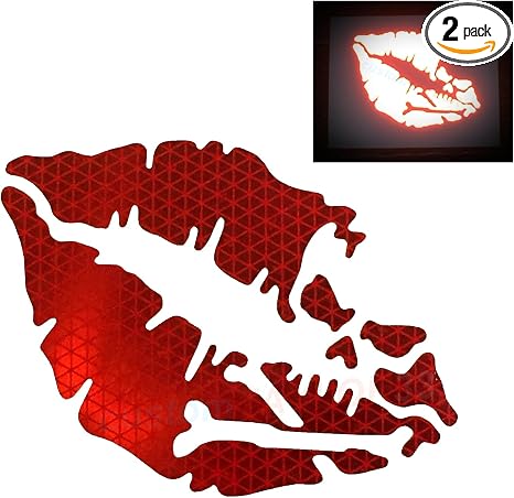 customTAYLOR33 High Intensity Reflective Vinyl Death Kiss Skull Crossbones Lips Decal Bumper Sticker - Cars, Motorcycles, Helmets, Wind Screens, laptops, cellphones, (Red, 3 inch Wide, Pair) - skull sticker