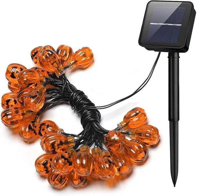 YBB Solar Pumpkin String Lights, Waterproof Halloween Decoration String Lights, 20 LED Lights 8 Modes Jack-O-Lantern for Outdoor, Home, Patio, Garden (5m/16ft- Warm White) - string light