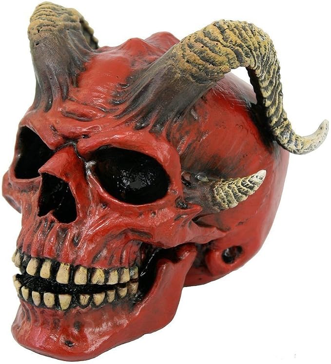 Pacific Giftware Red Devil Horned Skull Figurine Collectible Tabletop Dark Fantasy Accent 5 inch Tall - skull figurine