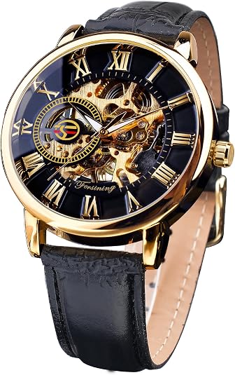 FORSINING Men's Skeleton Watch Steampunk Watch Black Mechanical Watch for Men Minimalist Retro Design Mechanical Skeleton Wrist Watch Transparent - skull watch