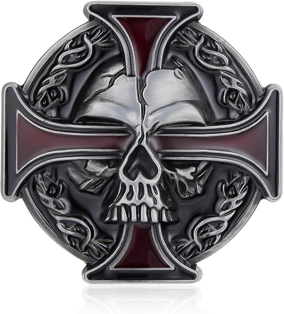 YOQUCOL QUKE Vintage Skull Skeleton Celtic Cross Belt Buckle American Western Cowboy For Men - skull wallet
