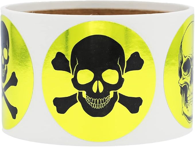 Gold Skull and Crossbones Circle Dot Stickers, 2 Inch Round, 100 Labels on a Roll - skull sticker