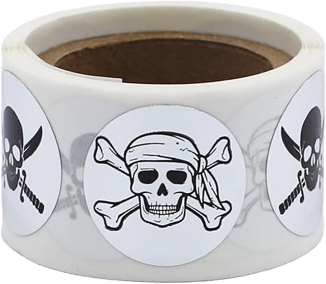 Silver Skull and Crossbones Stickers – 3/4 Inch Round, 100 Metallic Labels Per Roll for Packaging, Crafts, Halloween, and Themed Decorations – Made in the USA