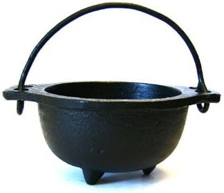 Cast Iron Cauldron w/Handle, Ideal for smudging, Incense Burning, Ritual Purpose, Decoration, Candle Holder, etc. (4" Diameter Handle to Handle, 2.5" Inside Diameter) - skull incense burner