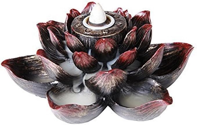 Pacific Giftware Meditation Use Auspicious Lotus Shape Back Flow Cone Incense Burner Holder Infuser - skull incense burner