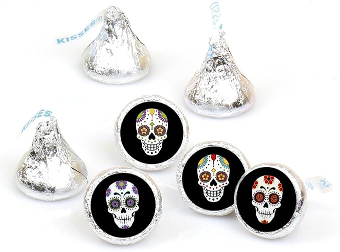 Day of the Dead - Halloween Party Favors - Round Candy Stickers - 108pc - skull sticker