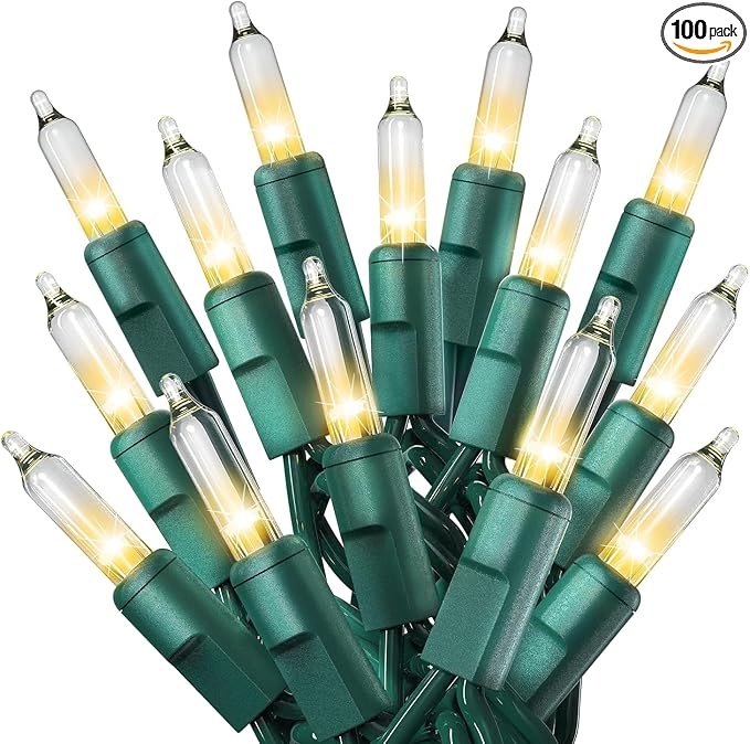 PREXTEX 100 Count Clear Christmas Lights - 20 ft Ultra Bright String Lights with Green Wire for Indoor and Outdoor Use, Christmas Trees, Holidays, Patios and Garden - string light