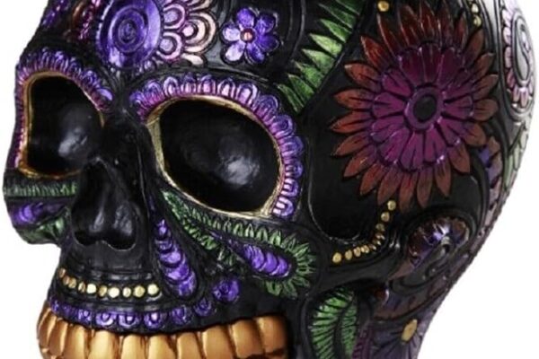 Pacific Giftware Day of The Dead Celebration Black Sugar Skull Floral Design Collectible 6 Inch