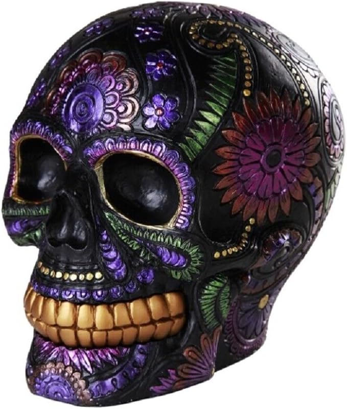 Pacific Giftware Day of The Dead Celebration Black Sugar Skull Floral Design Collectible 6 Inch