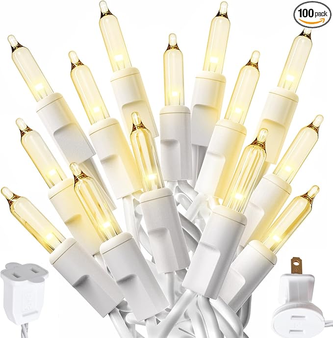 PREXTEX 100-Count Ultra Bright Christmas Lights - 20 ft Clear StringLights on White Wire - Incandescent Xmas TreeLights for Indoor and Outdoor Decorations - string light