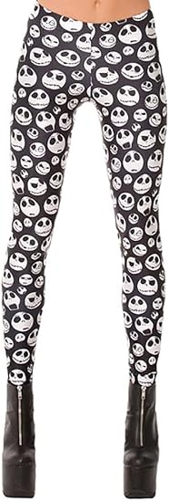 Sister Amy Women 3D Printed Geometric Figures Ankle Elastic Tights Legging - skull leggings