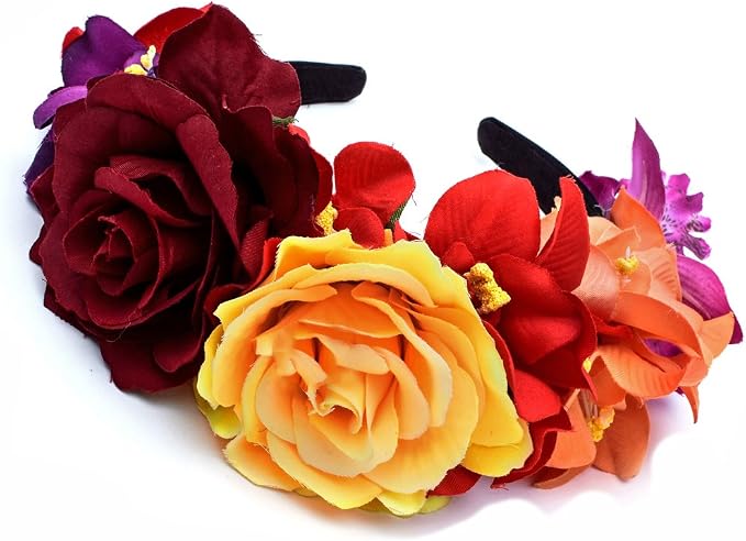DreamLily Day of The Dead Headband Costume Rose Flower Crown Mexican Headpiece BC40 - skull wreath