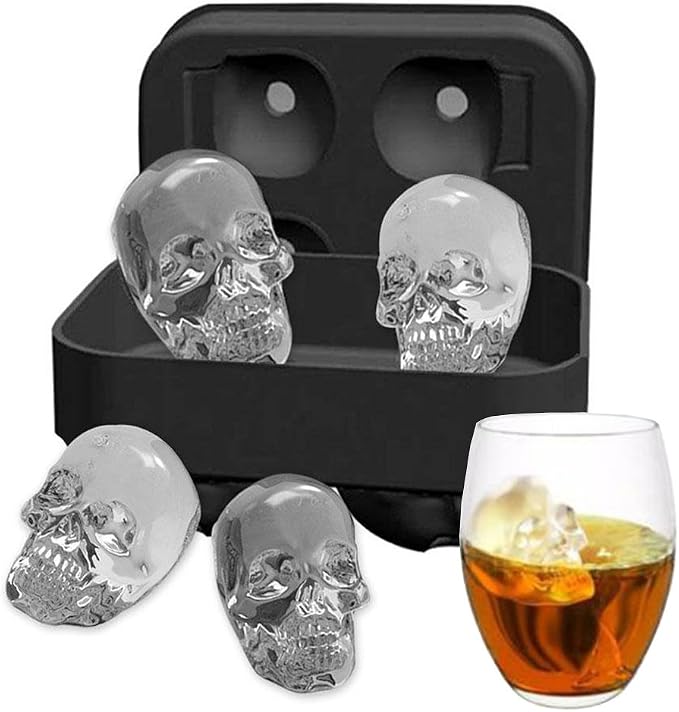 Ice Mold Skull Silicone 3D Ice Cube Molds Maker Tray 4 Giant Skulls - skull ashtray