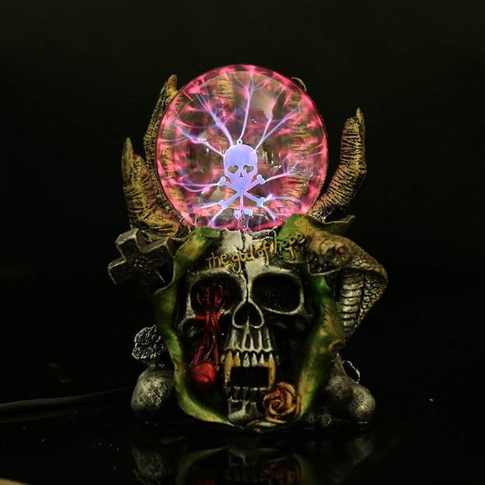 Magic Skull Head Glass Lightning Plasma Ball Touch Sensitive Night Light Lamp Bedroom Home Parties Decorations Novelty Toy
