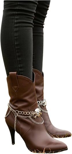 Trendy Fashion Jewelry TFJ Women Boot Bracelet Western Silver Metal Chain Shoe Bling Skeleton Pirate Skull Charm - sugar skull boots