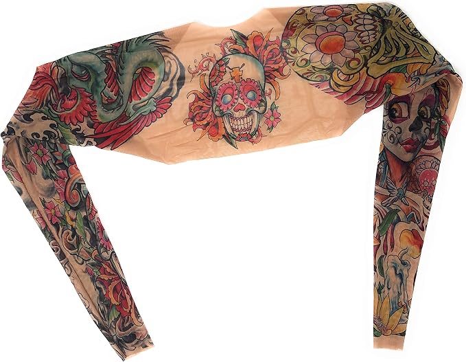 Wild Rose Ladies Day of The Dead Tattoo Sleeve Shrug Sugar Skull Skeleton, Tan - skull leggings
