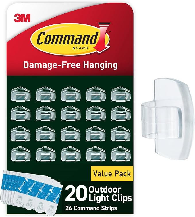 Command Outdoor Light Clips, Clear, 20 Clips, 24 Weather Resistant Strips - string light