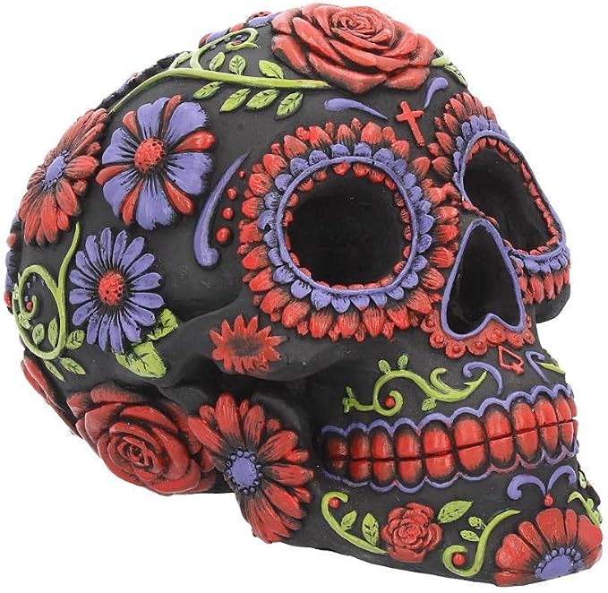 Nemesis Now Sugar Blooms Skull Figurine 18cm Black, Resin - skull figurine