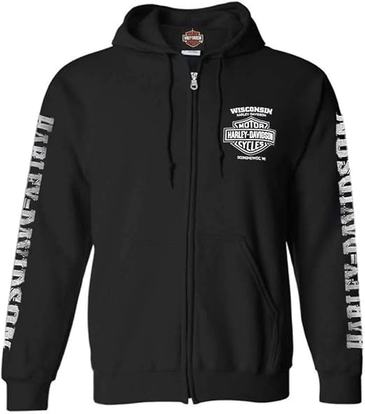 Harley-Davidson Men's Lightning Crest Full-Zippered Hooded Sweatshirt, Black - skull sweatshirts