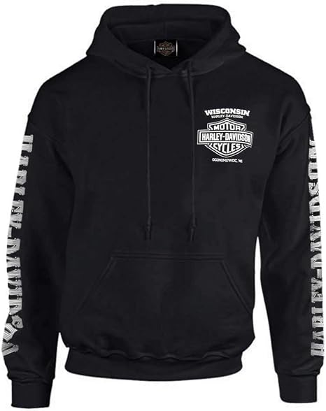 Harley-Davidson Men's Lightning Crest Pullover Hooded Sweatshirt - skull sweatshirts