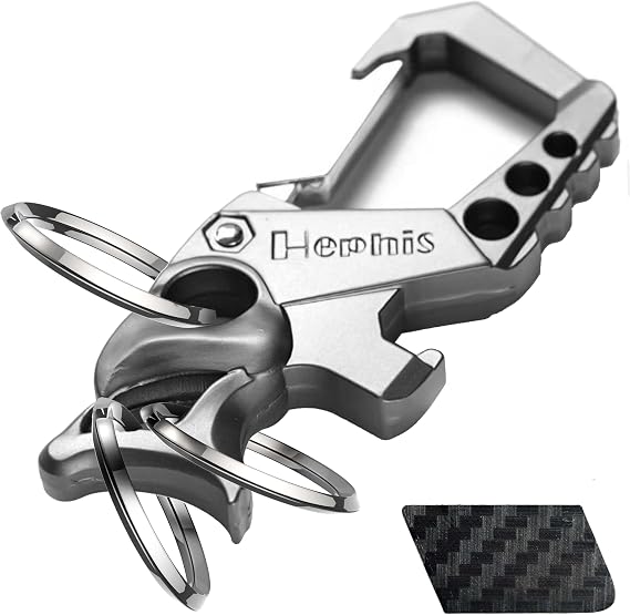 Hephis Skull Heavy Duty Key Chain,Car Emergency Escape Tool, Seat belt Cutter,Bottle Opener,Carabiner Car Key Chains - string light