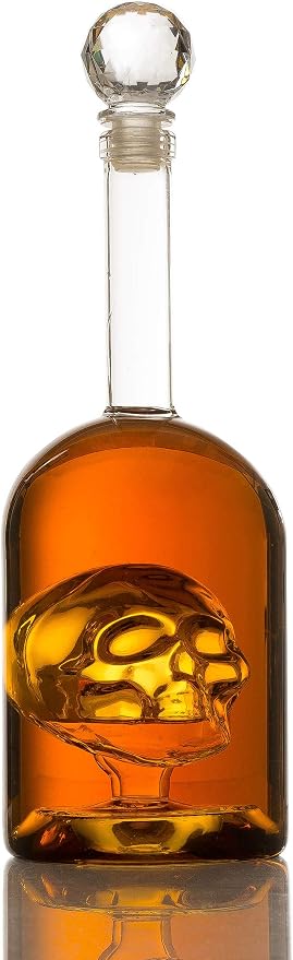 Skull Decanter - 750ml Glass Skull Head Bottle for Whiskey, Bourbon, Tequila, Scotch & Rum - Unique Barware Gift - Anatomical Skull Face Design - Large Capacity Liquor Carafe for Home Bar & Gifting - skull bottle