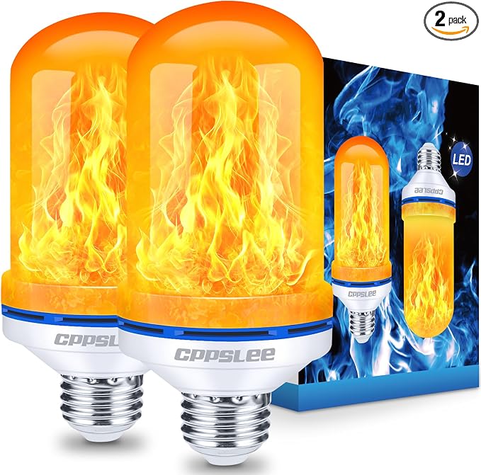 CPPSLEE Upgraded Flame Light Bulbs, 4 Modes Flickering Light Bulbs, E26 Base Fire Flame Bulb for Halloween Decorations Outdoor, Christmas Lights Patio Indoor Home Decor (Yellow, 2 Pack)