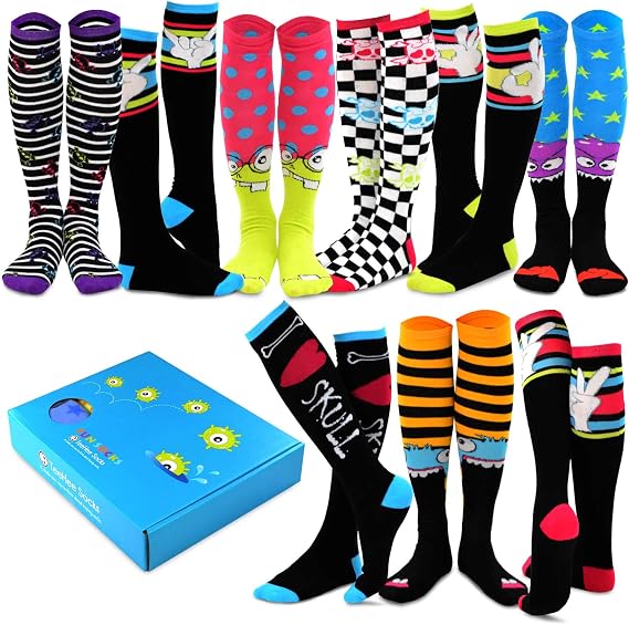 Gift Boxed Novelty Knee High Crew Slipper Socks Fun Party Pink Ribbon Christmas Valentines Patrick Halloween 9 Pair Women - sugar skull costume
