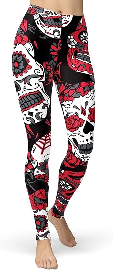 sissycos Women's Sugar Skull Leggings Rose Flower Printed Pants - skull leggings