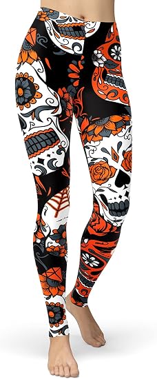 sissycos Women's Sugar Skull Leggings Rose Flower Printed Pants - skull leggings
