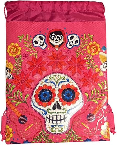 Disney COCO Drawstring Backpack, Pink Sugar Skull Design, Gym Sling Tote Bag - skull backpack