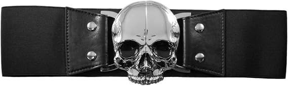 Chrome Skull Black Elastic Waist Belt Kreepsville Gothic Horror Fashion