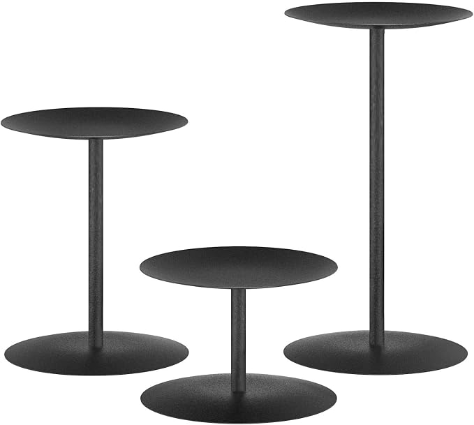Smtyle Halloween Black Pillar Candle Holders Reversible Set of 3 - skull candle