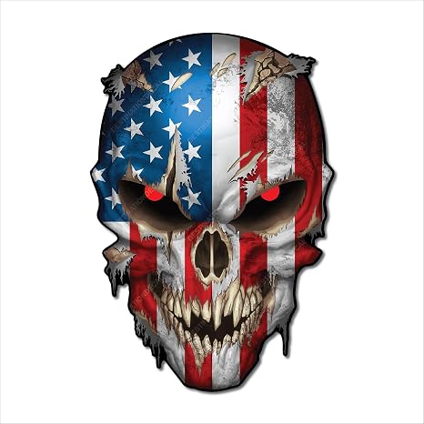Skull Decal Skull Decal with Red Reflective Eyes – Premium American Flag Sticker for Trucks and Cars – Cool and Unique Sniper Style Military Graphic