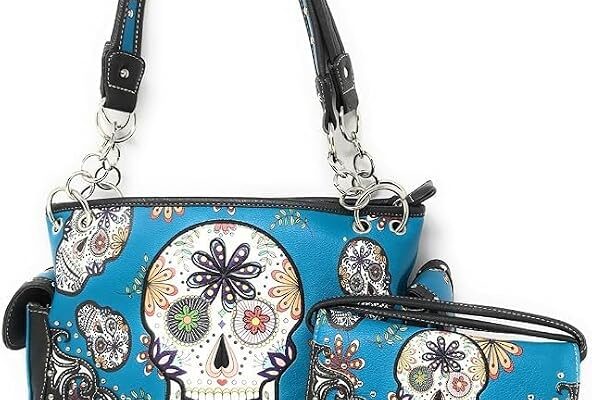 Texas West Women’s Flora Candy Skull Handbag and Matching Wallet in 3 colors