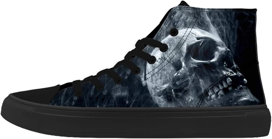 FIRST DANCE Skull Sneakers for Men - High Top Punk Rock Joker Print Fashion Shoes - Black Cool Footwear - sugar skull boots