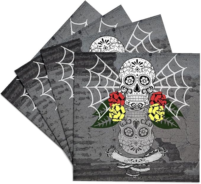 3dRose cst_272748_3 Day Of The Dead Skulls Ceramic Tile Coasters, Set of 4, Clear - skull coaster