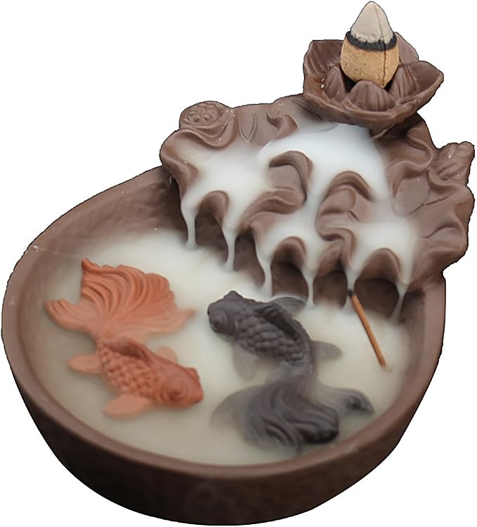 NewEGG Two Fishes Ceramic Purple Clay Smoke Backflow Incense Cone Sticks Burner Holder - skull incense burner