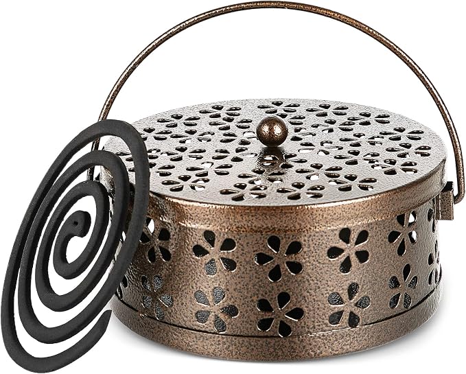 Portable Iron Mosquito Coil Holder with Handle, Bronze - skull incense burner