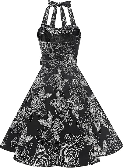 Topdress Women'sVintage Polka Audrey Dress 1950s Halter Retro Cocktail Dress - sugar skull dress