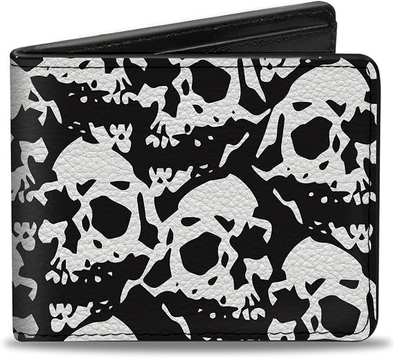 Buckle-Down Wallet, Bifold, Skull Yard Black White, Vegan Leather - skull wallet