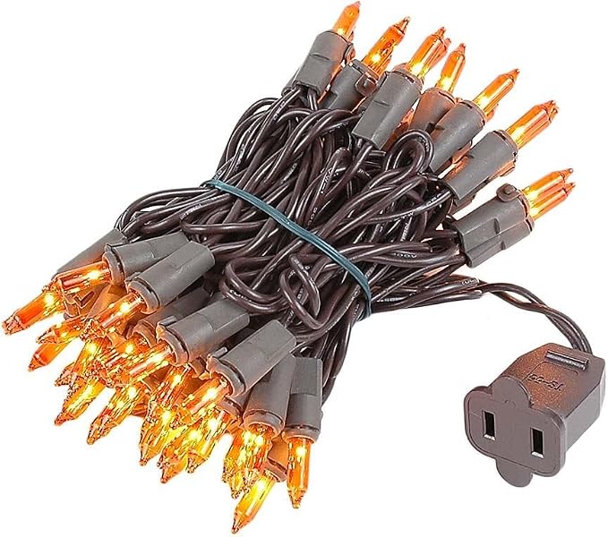 Novelty Lights 11 Feet 50 Bulbs Amber Incandescent Mini Lights, Brown Wire - string light