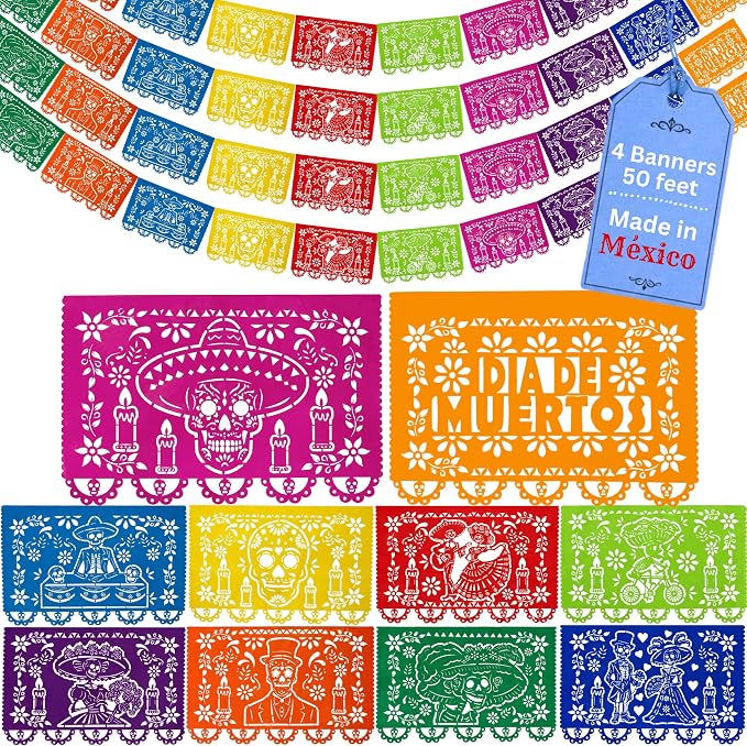 Day of the Dead Decorations, Papel Picado Mexicano - Paper 4-pk, 50 Feet - skull carpet